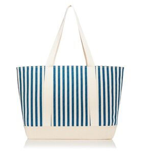 Aqua Canvas Tote Bag in Blue and White, NWT $138